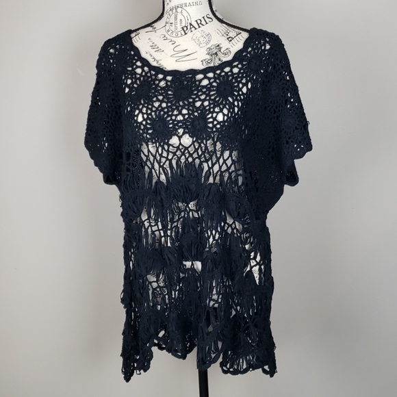 Fever Tops - {Fever} Hand Crochet Black Swim Suit cover up Tunic